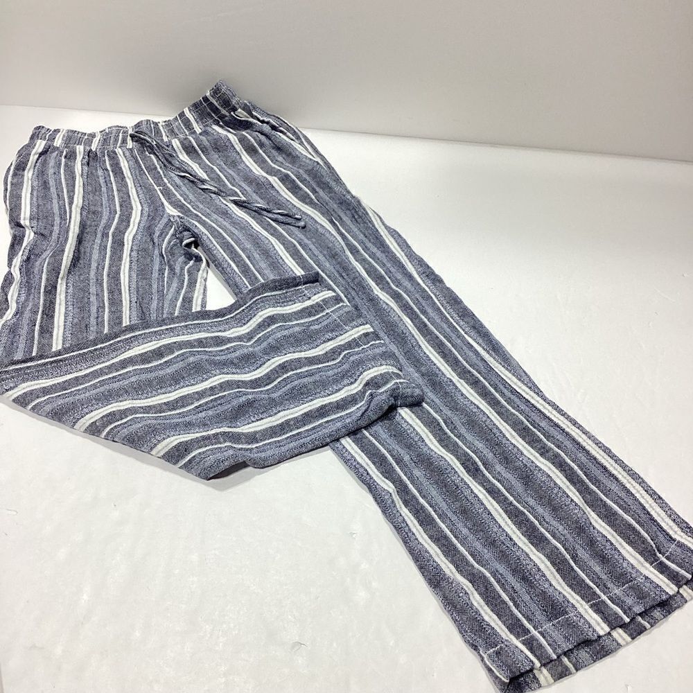 Briggs Linen Pants Lagenlook Blue White Striped Lounge Pants S